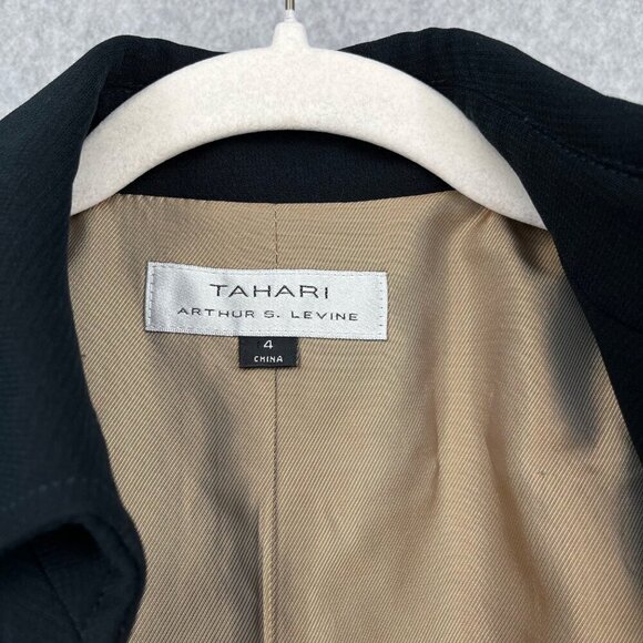 Tahari Womens Long Military Style Overcoat Size 4 Black Dark Blue Classic Chic - Picture 8 of 13